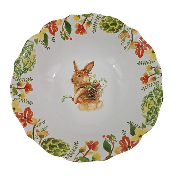 Pier 1 Imports Lilly Easter Bunny Rabbit 10" Porcelain Serving Salad Bowl - Picture 3 of 16